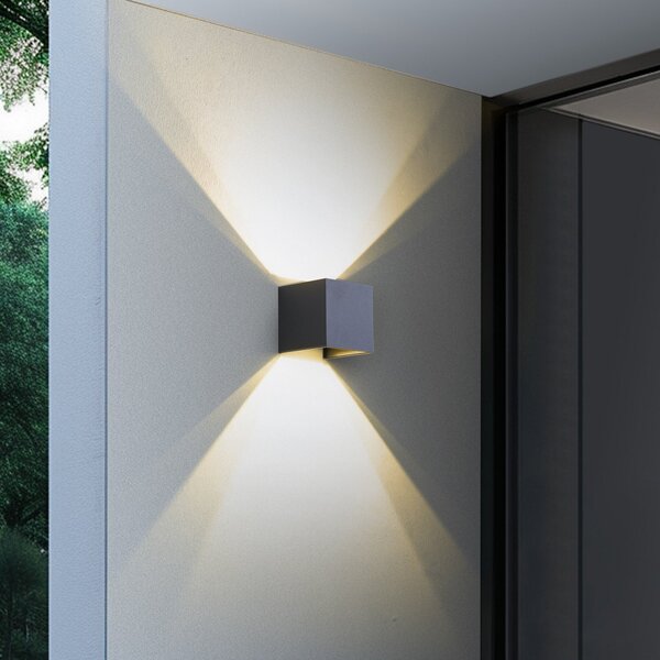 Lindby Smart LED zunanje stensko svetilo Dara siva kotna CCT RGB Tuya, zatemnjen, Siva, Aluminij, Sodobni