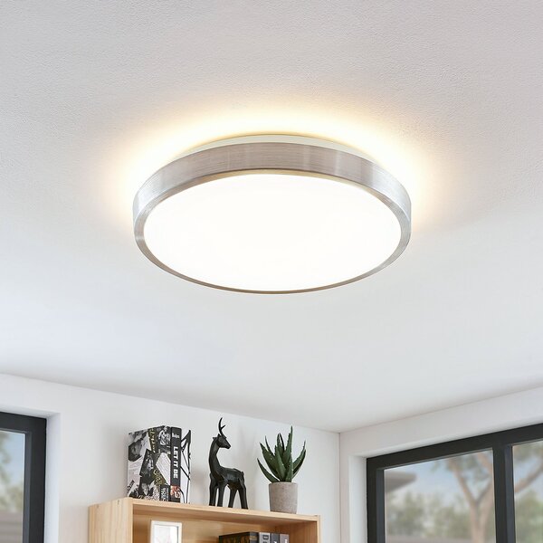 Lindby LED stropna svetilka Emelie, Ø 42 cm, barva aluminija, kovina, Kovinska, Dnevna soba / jedilnica, Kovina, Sodobni