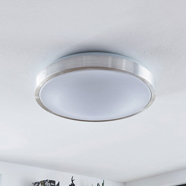 Lindby LED stropna svetilka Emelie, Ø 42 cm, barva aluminija, kovina, Kovinska, Dnevna soba / jedilnica, Kovina, Sodobni