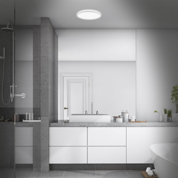 Briloner LED stropna svetilka za kopalnico Slim Drip, bela, Ø 29 cm, IP44, Bela, Kopalnica, Plastika