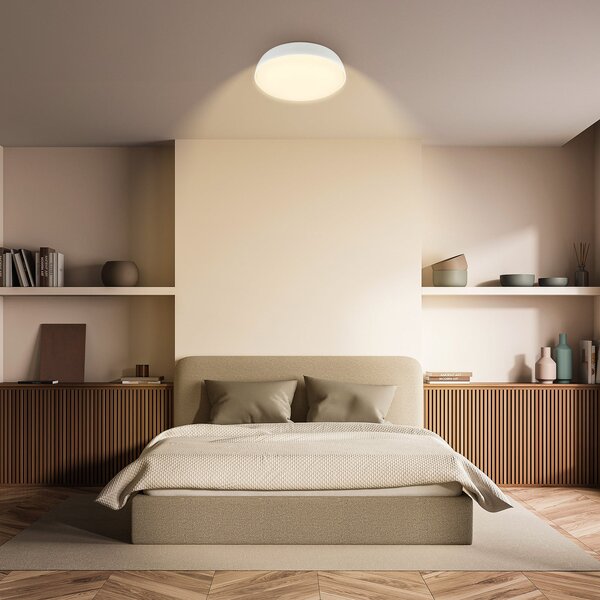 Briloner LED stropna svetilka Nikan, bela mat, Ø 28,5 cm, 3.000 K, Bela, Hodnik, Kovina