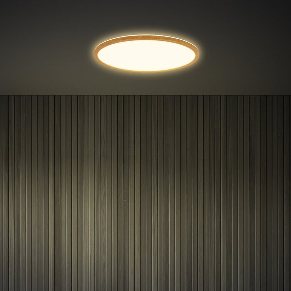 Briloner LED stropna svetilka Tava Wood, Ø 42 cm, plastika, 3.000 K, Les, Dnevna soba / jedilnica, Plastika