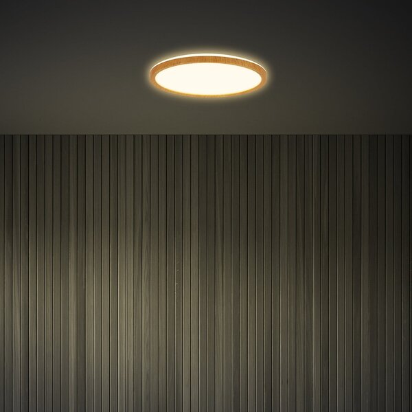 Briloner LED stropna svetilka Tava Wood, Ø 29 cm, plastika, 3.000 K, Les, Dnevna soba / jedilnica, Plastika