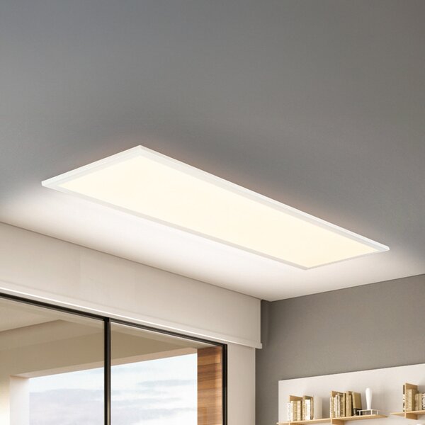 Briloner LED-panel Piatto CCT, IP44, 100 x 25 cm, daljinski upravljalnik, bela barva, zatemnjen, Bela, Študija / pisarna, Kovina