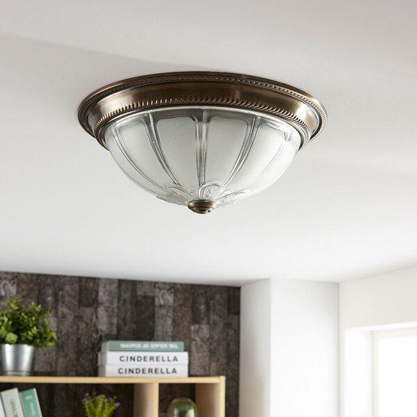 Lindby LED stropna svetilka Henja, starinska medenina, Ø 32 cm, z možnostjo, zatemnjen, Bronasta / starinska medenina, Dnevna soba / jedilnica, Steklo, Antični