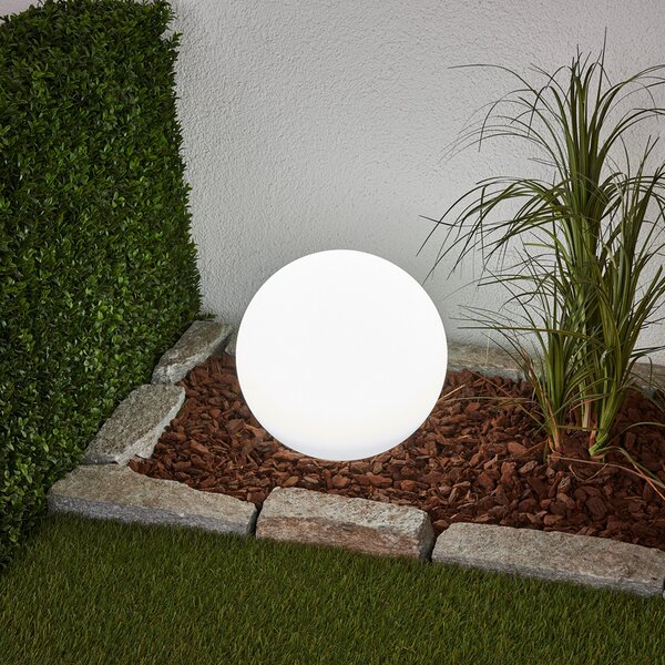 Lindby LED solarna svetilka Lago, Ø 30 cm, globus, zemeljski trn, bela, Bela, Plastika, Sodobni, Zunanji globus