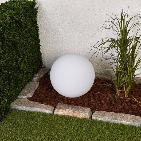 Lindby LED solarna svetilka Lago, Ø 30 cm, globus, zemeljski trn, bela, Bela, Plastika, Sodobni, Zunanji globus