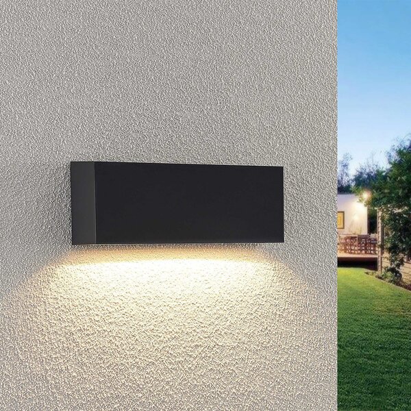 Lindby LED zunanje stensko svetilo Jarte, 24 cm, navzdol, siva, IP65, Črna, Plastika, Sodobni, Stenska vtičnica spodaj