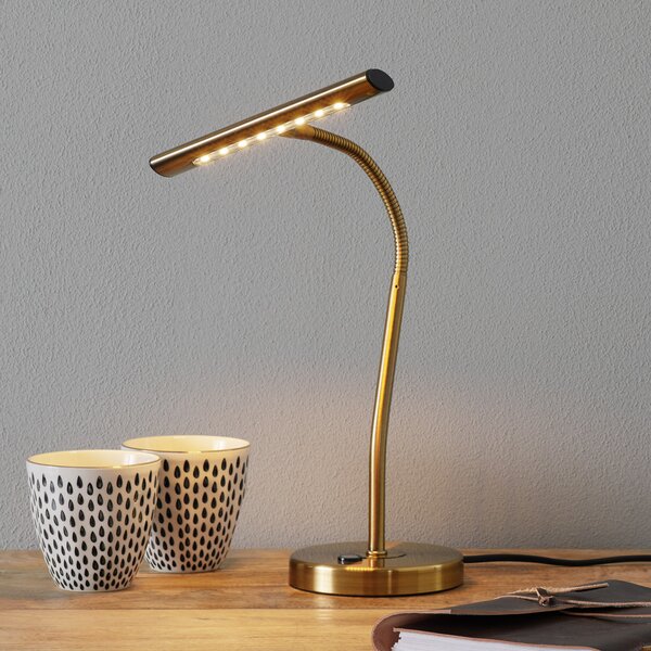 Trio Lighting Curtisova namizna svetilka LED z možnostjo upogibanja, antična medenina, zatemnjen, Bronasta / starinska medenina, Študija / pisarna, Kovina, Sodobni