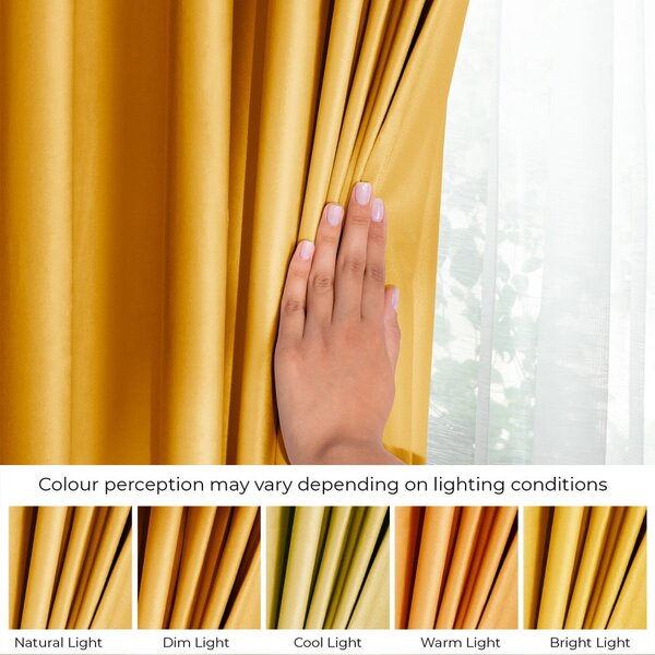 Rumena žametna zavesa za delno zatemnitev 140x245 cm Pleat – Restilo