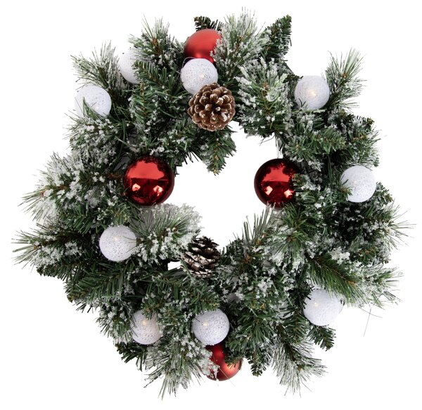 Božični venček bel z rdečo 45 cm vklj. LED s časovnikom - Jack