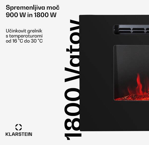 Klarstein Galeras, vgradni in stenski električni kamin, 1800 W, LED, 3 barve, časovnik