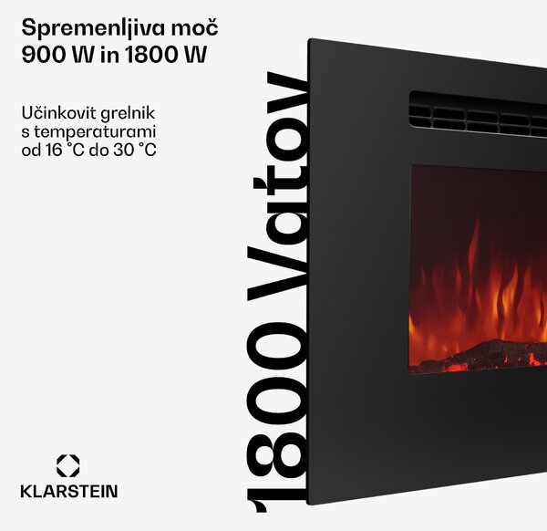 Klarstein Galeras 152, električni stenski kamin, 1800 W, LED