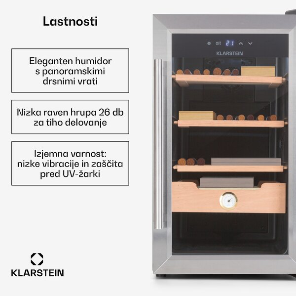 Klarstein El Presidente 48, Humidor za cigare, 48L, 3 predali, 1 predal iz cedrovega lesa