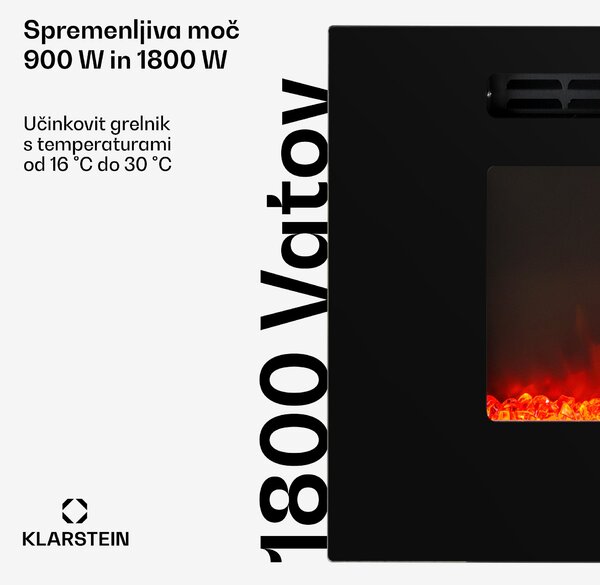 Klarstein Galeras, vgradni in stenski električni kamin, 1800 W, LED, 3 barve, časovnik