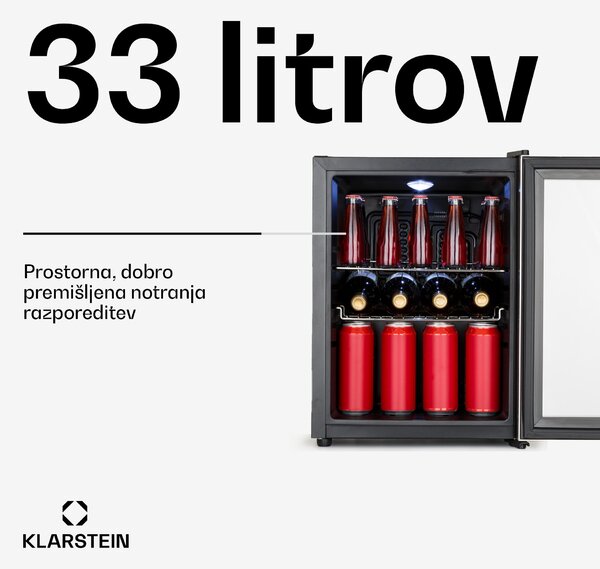 Klarstein Beersafe M, hladilnik, C, LED, dve kovinski rešetki, steklena vrata, črna