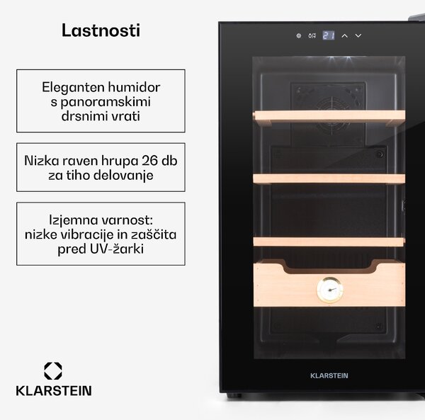 Klarstein El Presidente 48, Humidor za cigare, 48L, 3 predali, 1 predal iz cedrovega lesa