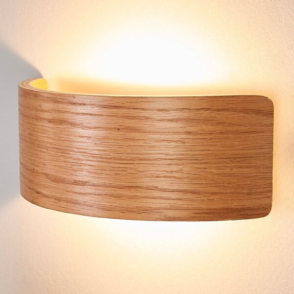 Lindby LED stenska svetilka Rafailia, širina 23 cm, les, 3.000 K, Les, Dnevna soba / jedilnica, Les, Sodobni