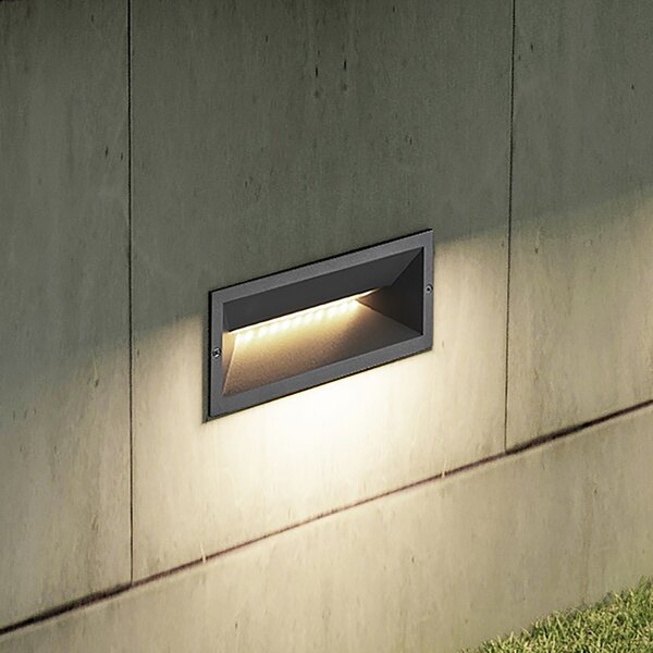 Lucande LED stenska svetilka za vgradnjo Jaano, antracit, aluminij, IP65, Črna, Kovina, Sodobni, Vgradne luči kotne