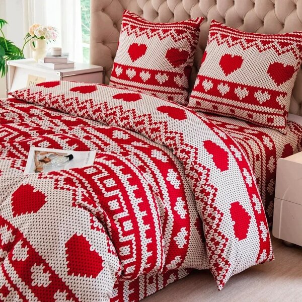 Posteljnina iz mikrovlaken NORDLOVE rdeče-bele Dimenzije posteljnine: 70 x 80 cm | 140 x 200 cm