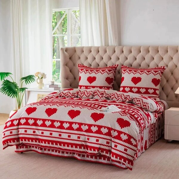 Posteljnina iz mikrovlaken NORDLOVE rdeče-bele Dimenzije posteljnine: 70 x 80 cm | 140 x 200 cm