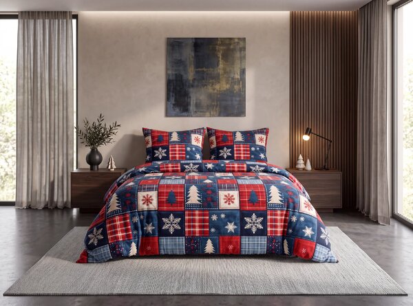 Posteljnina iz mikrovlaken NORDPATCH modro-rdeča Dimenzije posteljnine: 70 x 80 cm | 140 x 200 cm