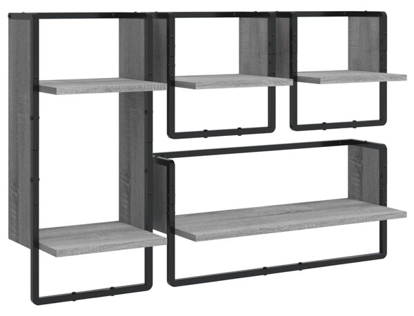 VidaXL Komplet stenskih polic s prečkami 4-delni siva sonoma inž. les