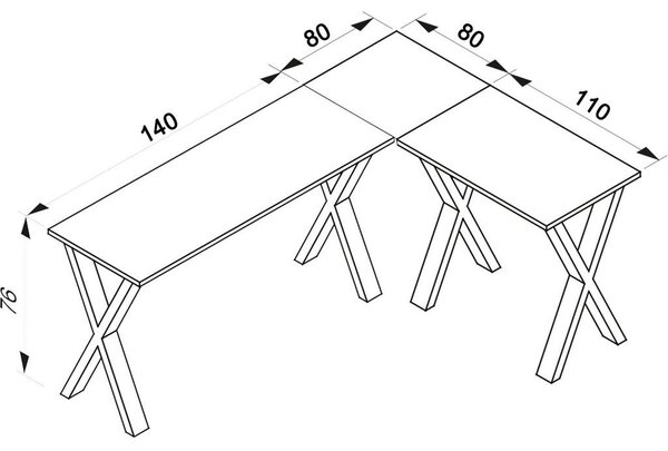 MID.YOU Kotna Pisalna Miza Lona, Barva Hrasta, Črna, 220x190cm