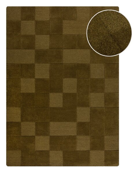 Kaki zelena ročno tkana volnena preproga 120x170 cm Checkerboard – Flair Rugs