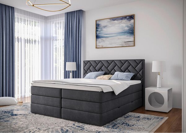 BOXSPRING POSTELJA 140 cm x 200 cm , tekstil, leseni material antracit