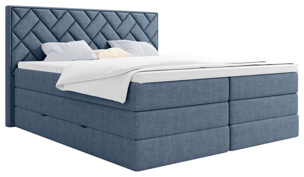 BOXSPRING POSTELJA 140 cm x 200 cm , tekstil, leseni material temno modra