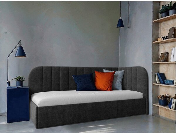 OBLAZINJENA POSTELJA 90 cm x 200 cm , les, tekstil, leseni material temno siva