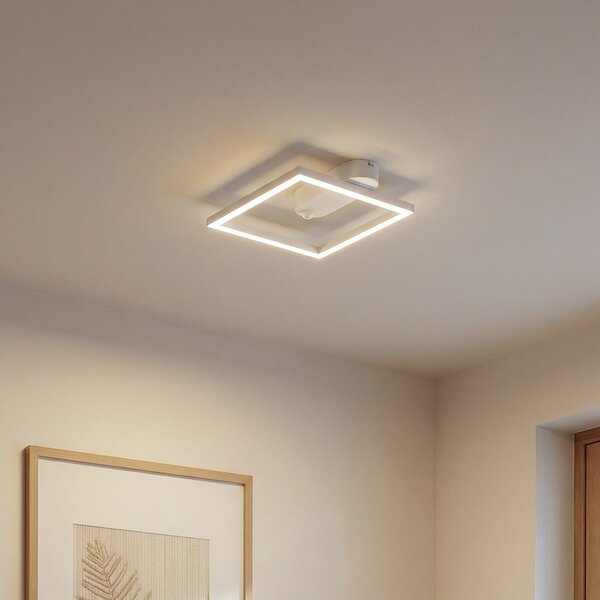 Lindby LED stropna svetilka Yulla, bela, detektor gibanja, Bela, Hodnik, Aluminij, Sodobni