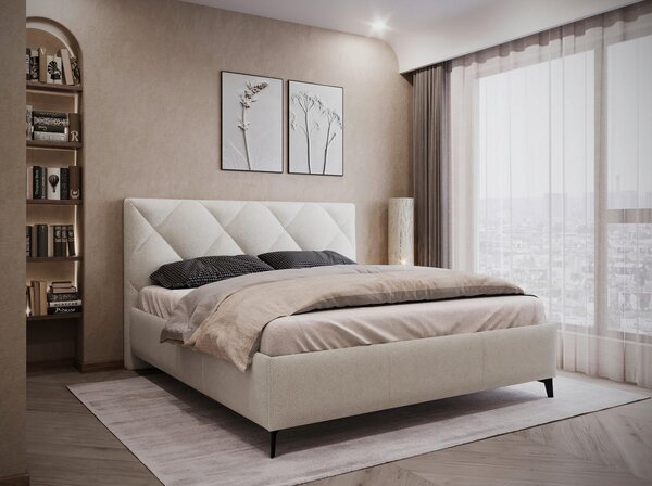 OBLAZINJENA POSTELJA 160 cm x 200 cm , tekstil krem barve