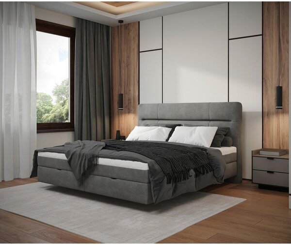 POSTELJA Z VZMETNICO 140 cm x 200 cm , les, tekstil, leseni material siva