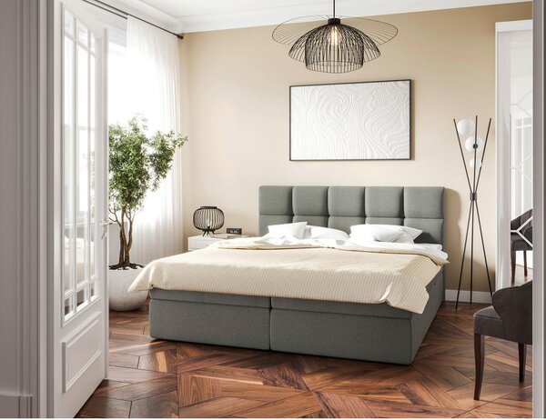 POSTELJA Z VZMETNICO 140 cm x 200 cm , les, tekstil, leseni material siva