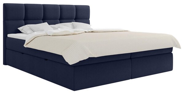 POSTELJA Z VZMETNICO 160 cm x 200 cm , les, tekstil, leseni material temno modra