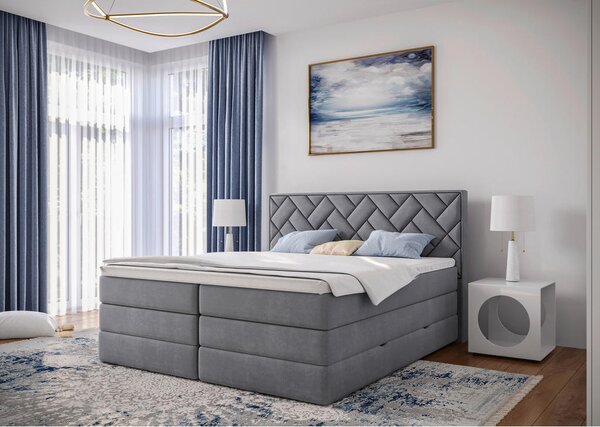 BOXSPRING POSTELJA 160 cm x 200 cm , tekstil, leseni material srebrne barve