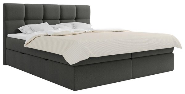 POSTELJA Z VZMETNICO 200 cm x 220 cm , les, tekstil, leseni material temno siva