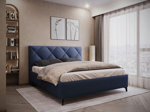 OBLAZINJENA POSTELJA 180 cm x 200 cm , tekstil temno modra
