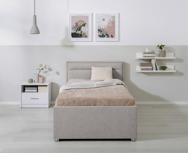 OBLAZINJENA POSTELJA 90 cm x 200 cm , les, kovina, umetna masa, tekstil svetlo siva