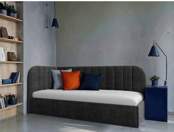 OBLAZINJENA POSTELJA 90 cm x 200 cm , les, tekstil, leseni material temno siva
