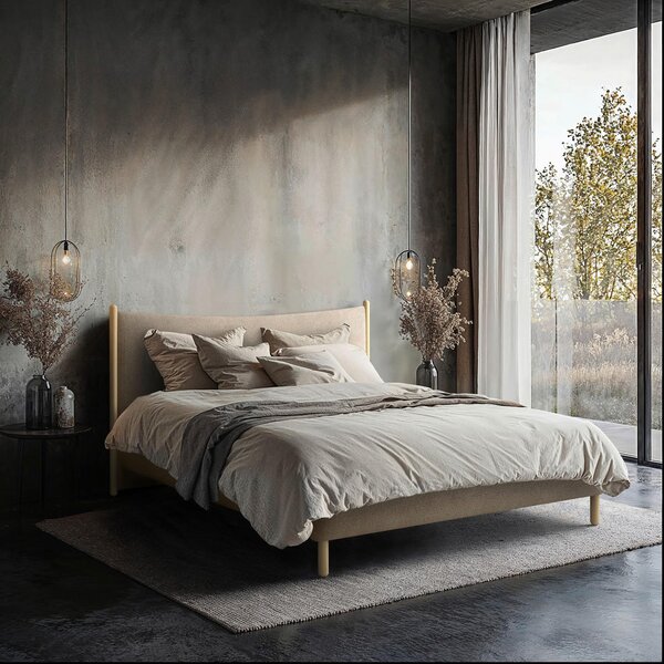OBLAZINJENA POSTELJA 140 cm x 200 cm , les, tekstil, leseni material rjava