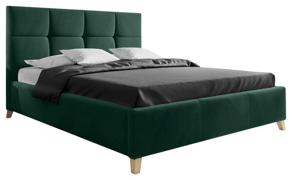 OBLAZINJENA POSTELJA 140 cm x 200 cm , tekstil temno zelena