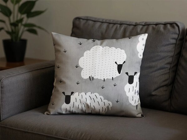 Bombažna prevleka za vzglavnik WHITE SHEEPS 45x45 cm, siva