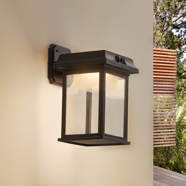 Lindby solarna LED stenska svetilka Latarka, višina 27,5 cm, senzor, Črna, Plastika, Sodobni
