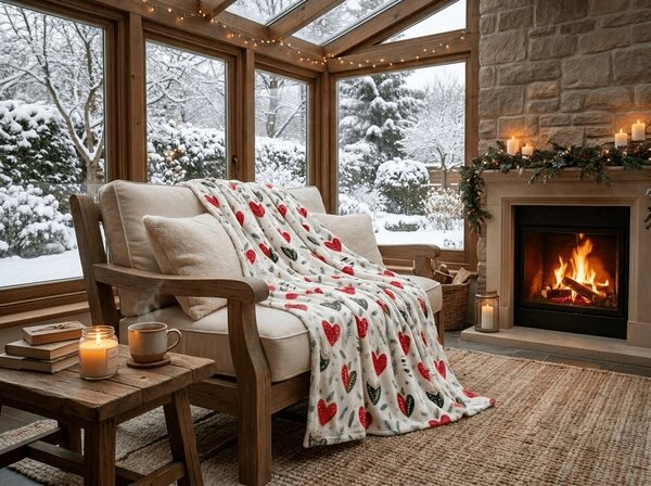 Mikropliš odeja WINTER HEARTS, barvna Dimenzije: 150 x 200 cm