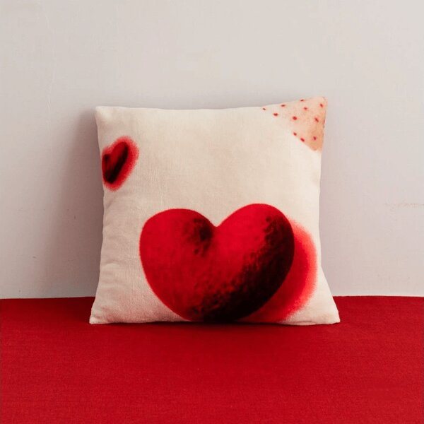 Obojestranska prevleka za blazino DUO SENSE HEARTELLE 45x45 cm mikropliš/flanel, kremna