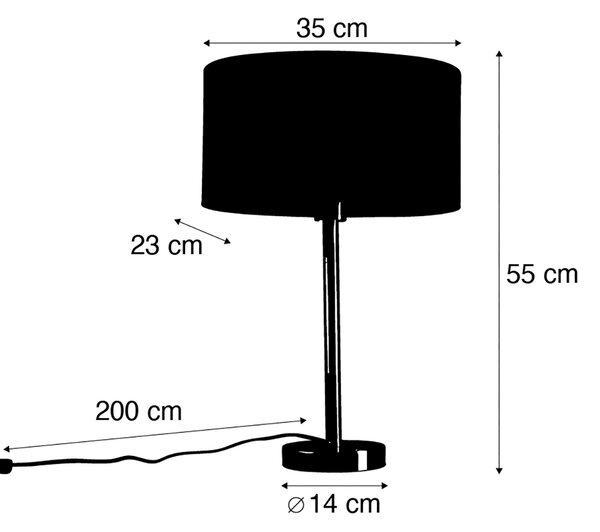 Namizna svetilka črna z ovalnim platnenim senčilom bela 35 cm - Simplo
