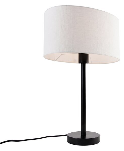 Namizna svetilka črna z ovalnim platnenim senčilom bela 35 cm - Simplo